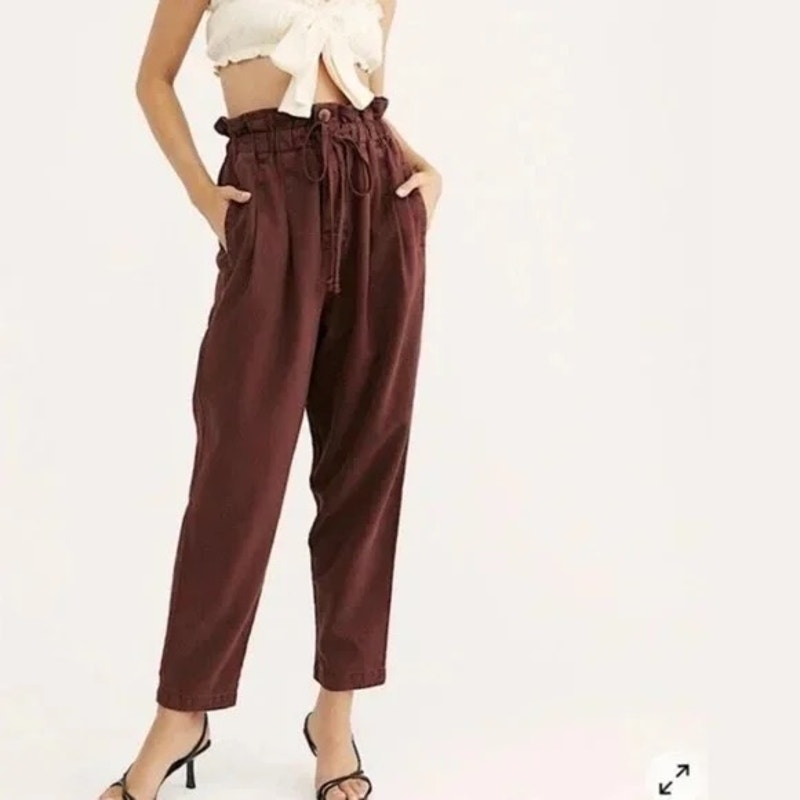 Free People Margate Pleated Trouser Pants In Wine Paperbag Waist Boho Size Small